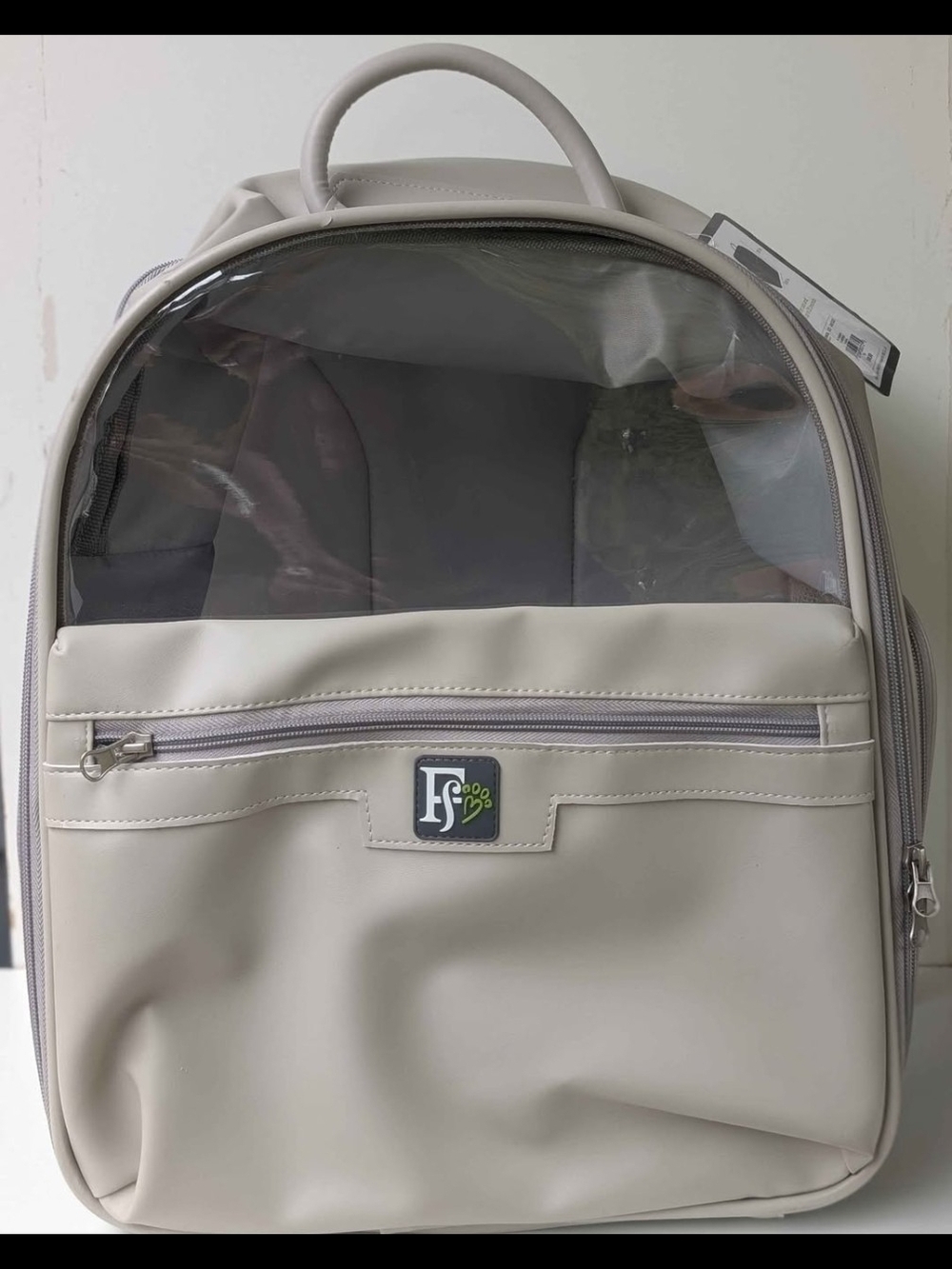 Pet Carrier Backpack in Light Beige - Transparent Front